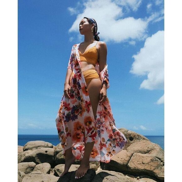 H&M Dress Kaftan Viscose Floral Print Long Midi - Picture 1 of 6